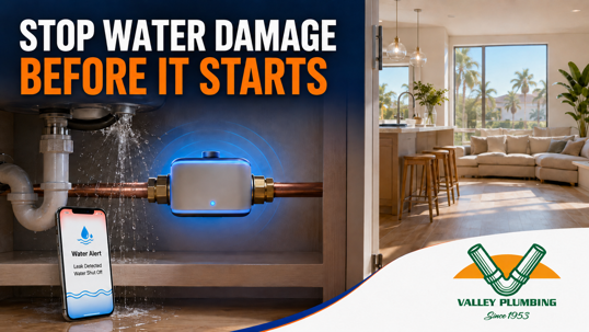 Valley Plumbing smart water shutoff detecting a leak and helping protect a home from water damage.