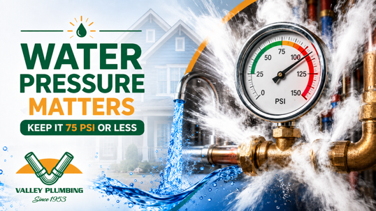 High water pressure gauge warning for home plumbing system