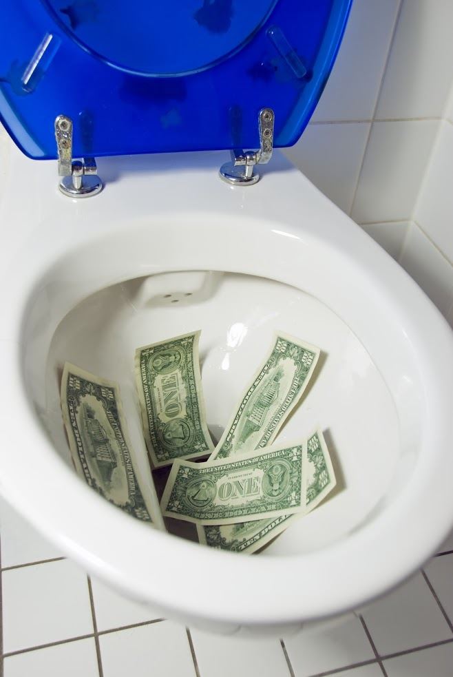money in toilet